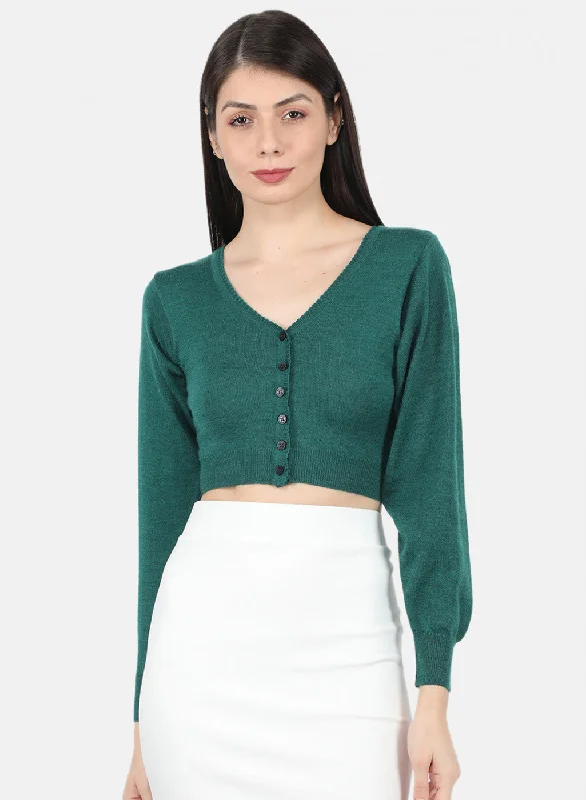 Women Green Solid Blouse Puff Sleeve Blouse
