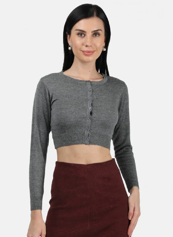 Women Grey Solid Blouse Embroidered Floral Blouse
