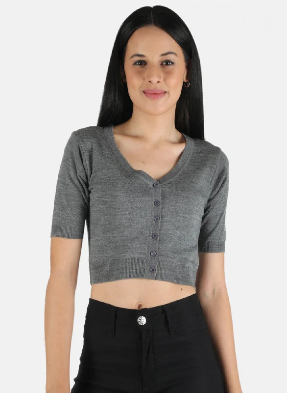 Women Grey Solid Blouse Pleated Collar Blouse