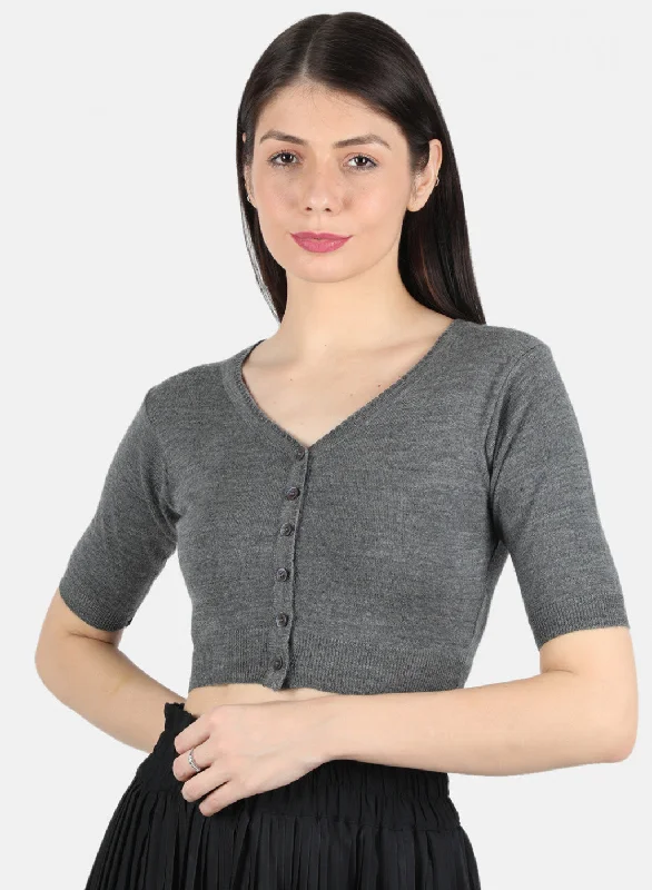 Women Grey Solid Blouse Ruched Sleeve Blouse