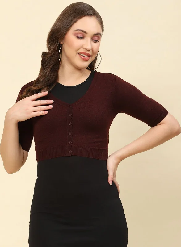 Women Maroon Solid Blend wool Blouse Relaxed Fit Blouse