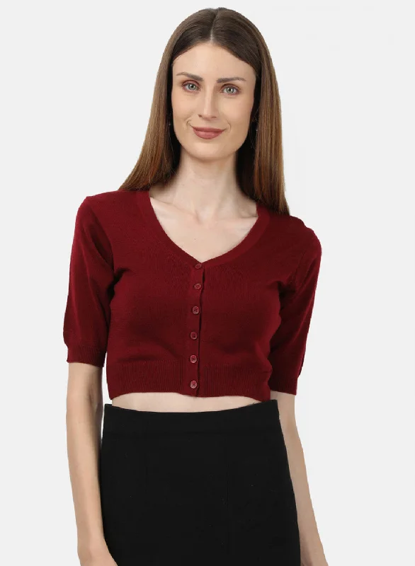 Women Maroon Solid Blouse Floral Chiffon Blouse