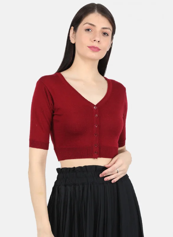 Women Maroon Solid Blouse Subtle Shimmer Blouse