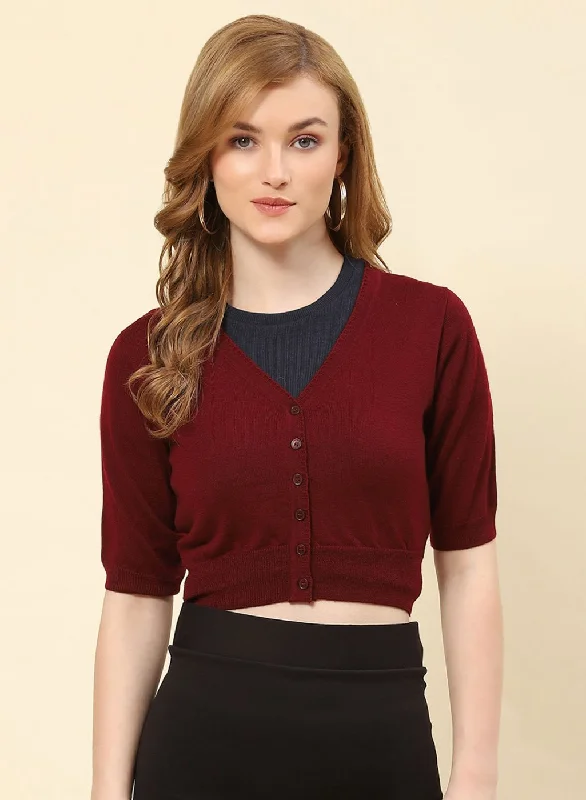 Women Maroon Solid Pure wool Blouse Soft Pastel Blouse