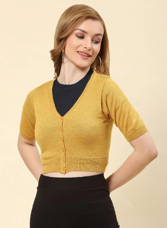 Women Mustard Solid Pure wool Blouse Stylish Wrap Blouse