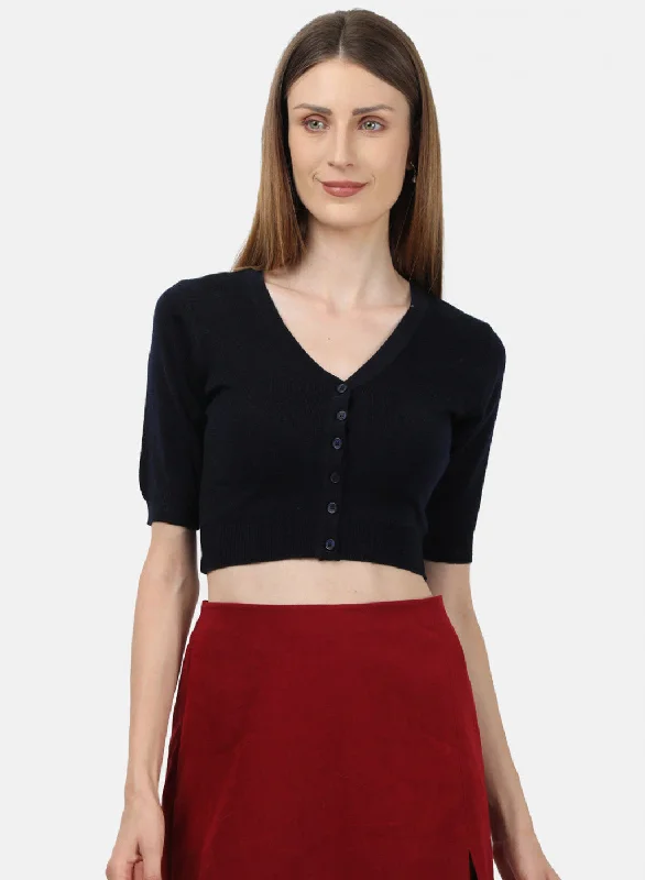 Women Navy Blue Solid Blouse Gathered Detail Blouse