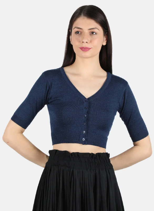 Women Navy Blue Solid Blouse Relaxed Fit Blouse