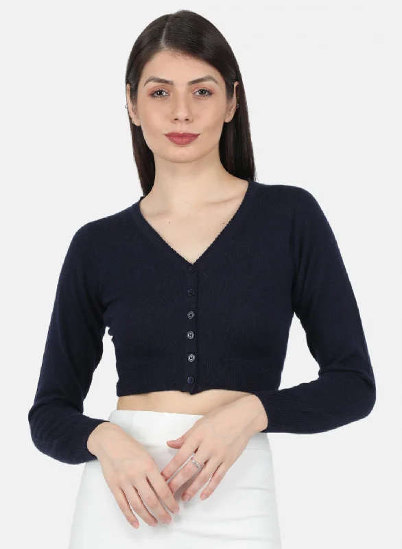 Women Navy Blue Solid Blouse Floral Print Blouse