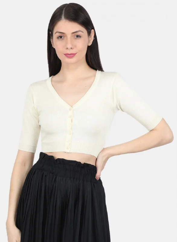 Women Off White Solid Blouse Delicate Pleat Blouse
