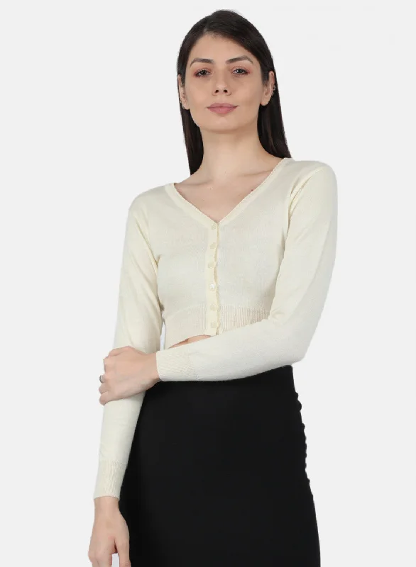 Women Off White Solid Blouse Playful Puff Blouse