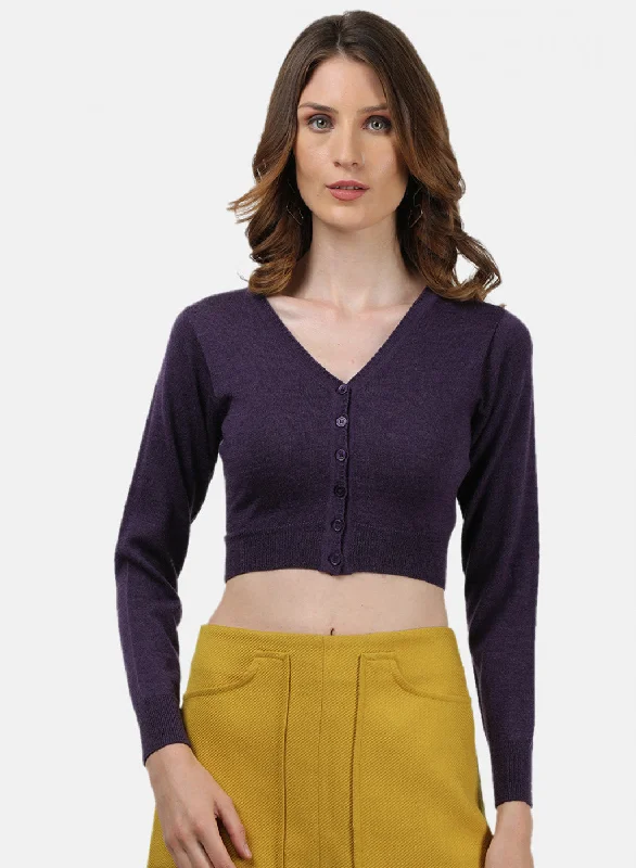 Women Purple Solid Blouse Sheer Sleeve Blouse