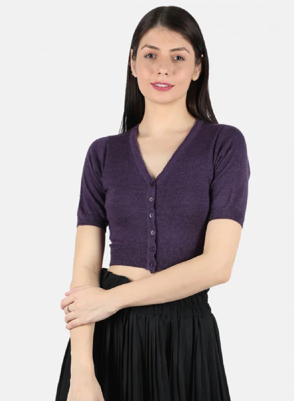Women Purple Solid Blouse Embellished Collar Blouse
