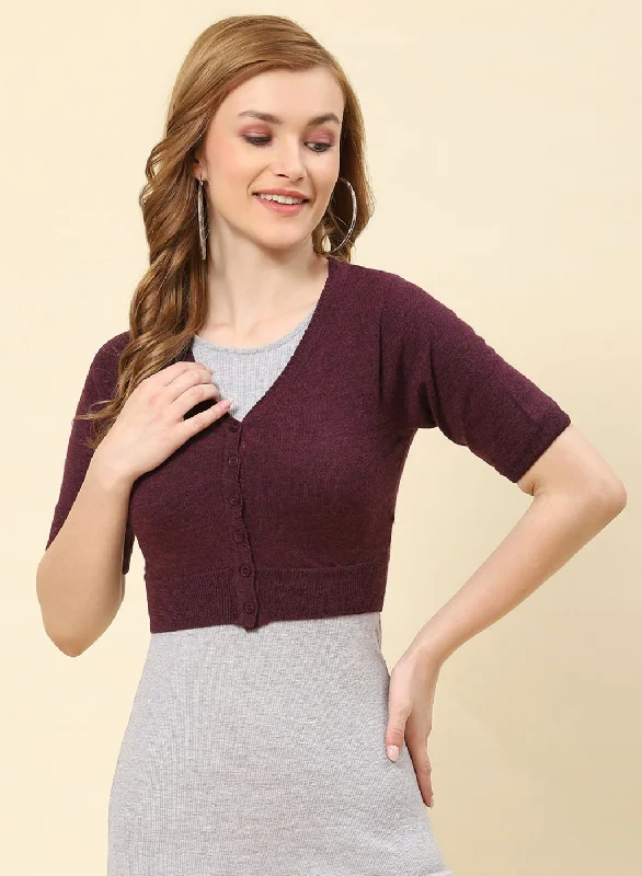 Women Purple Solid Pure wool Blouse Slim Fit Blouse