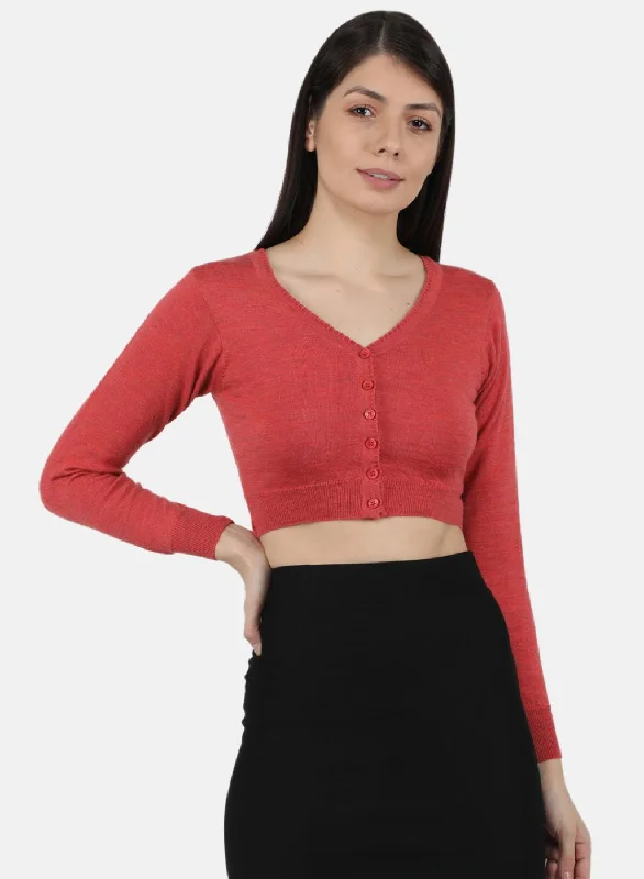 Women Red Solid Blouse Embroidered Floral Blouse