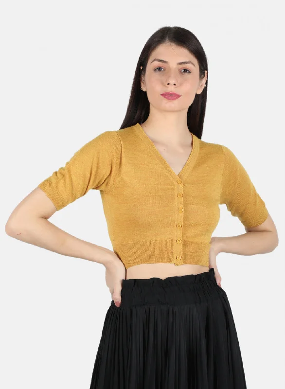 Women Yellow Solid Blouse Frilled Cuff Blouse