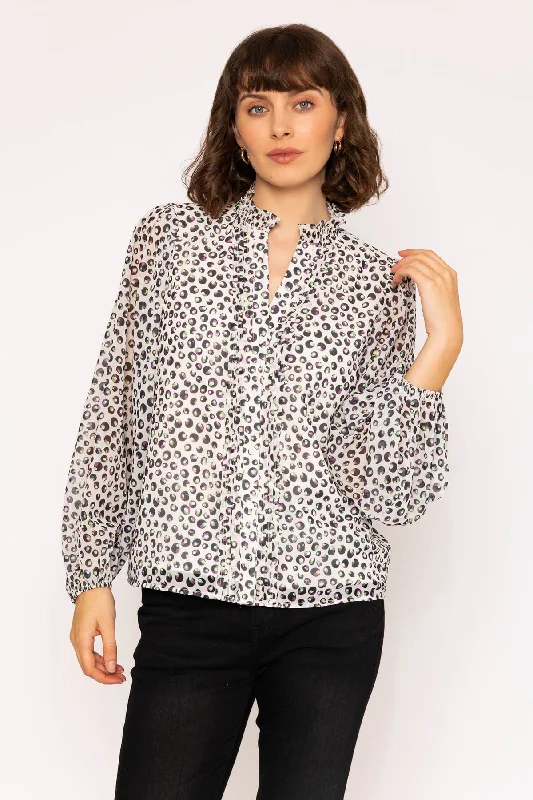 Multicolour Long Sleeve Chiffon V-Neck Blouse Loose Oversized Blouse