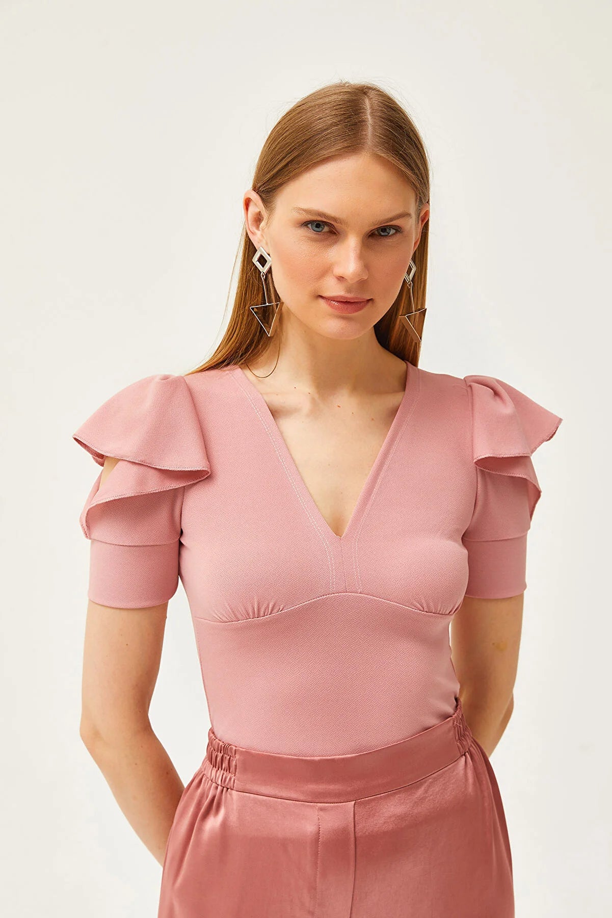 Olalook Women's V-Neck Shoulder Low-cut Knitted Blouse Stylish Wrap Blouse