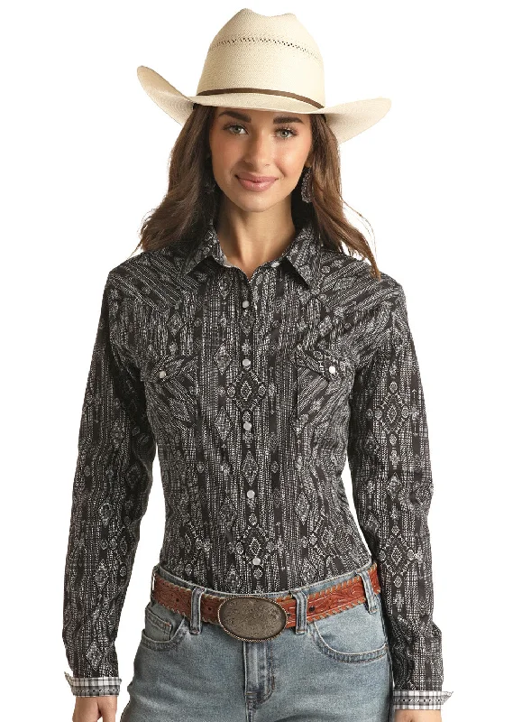 Panhandle Women's All Over Print Black Blouse Office-Ready Blouse