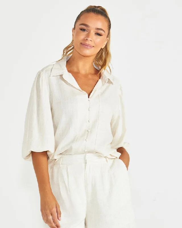Sass Harley Blouse - Oatmeal Slim Fit Blouse