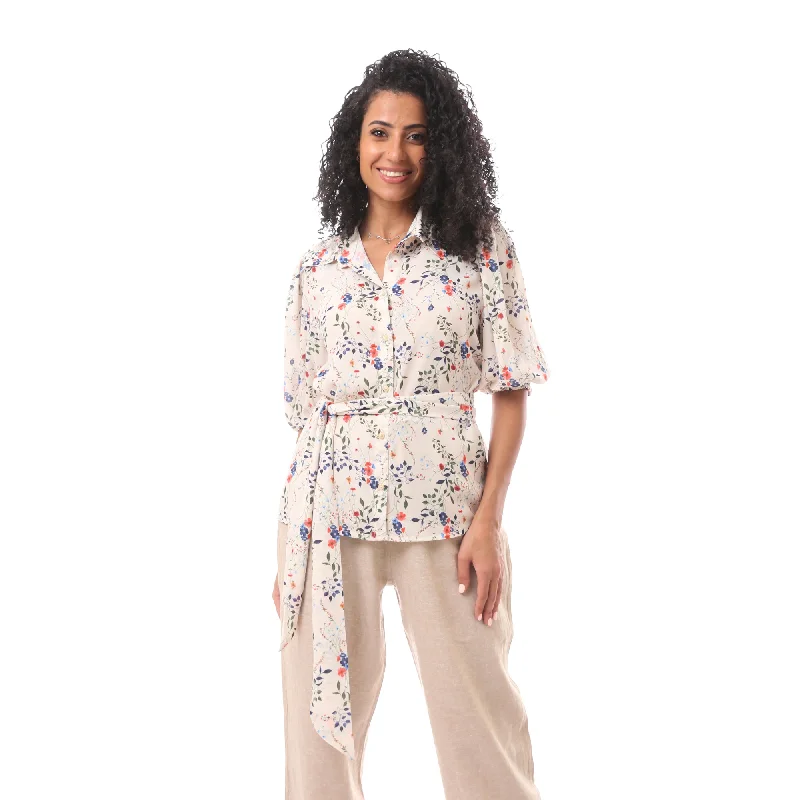 Sleeve Chiffon Blouse With Multi-Use Belt - Merch Loose Fit Blouse