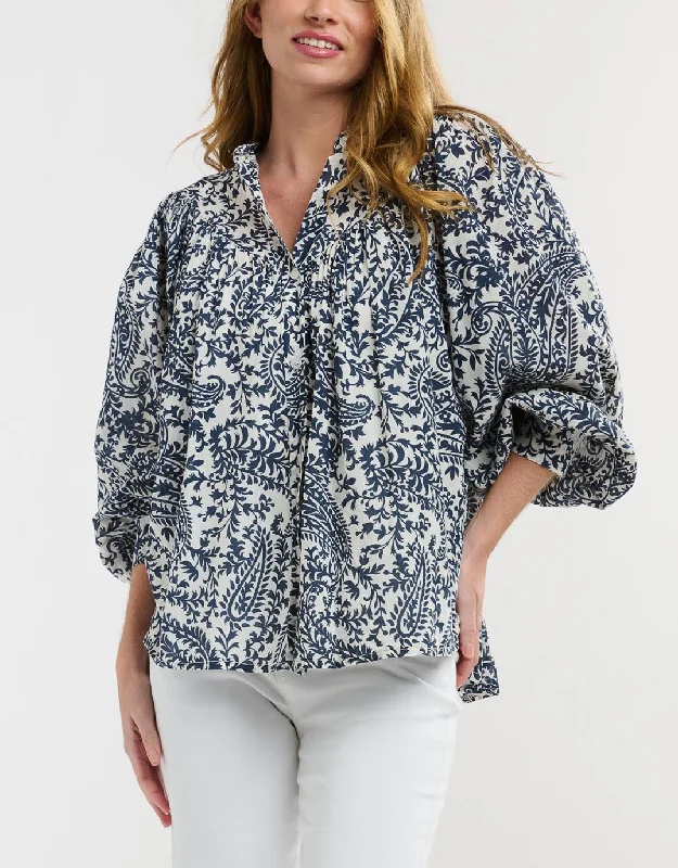 Sybil Blouse - Must Blue Drape Neck Blouse