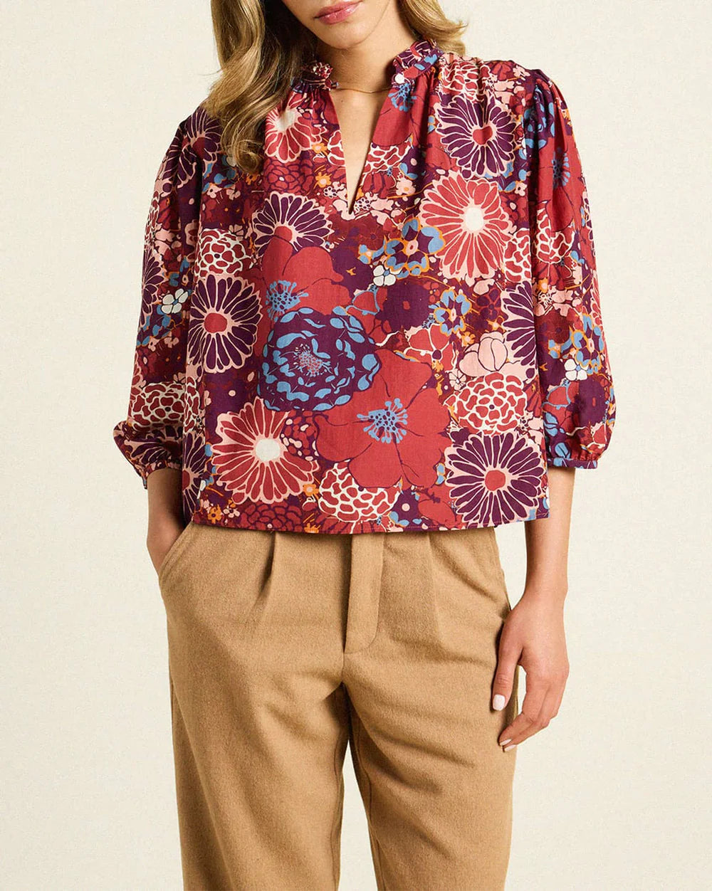 Trovata Orly Blouse Berry Bloom Airy Cotton Blouse
