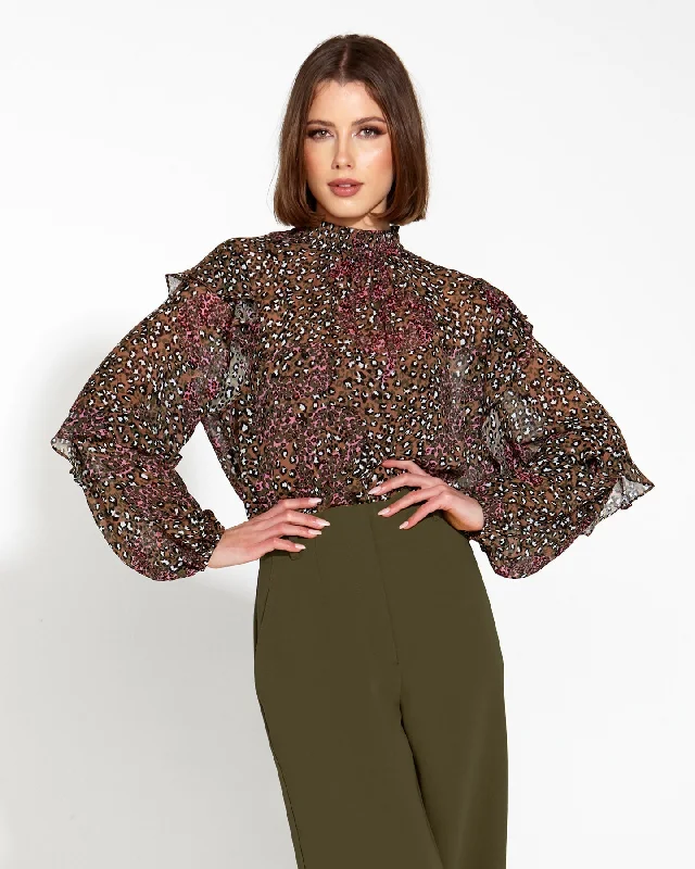 Untamed Ruffle Blouse - Animal Lightweight Chiffon Blouse