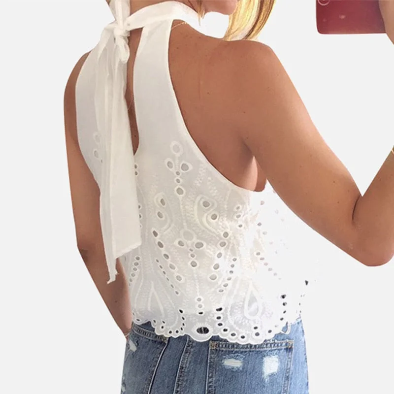 White Chiffon Off Shoulder Women's Top Cropped Hollow Blouses Lightweight Floral Blouse