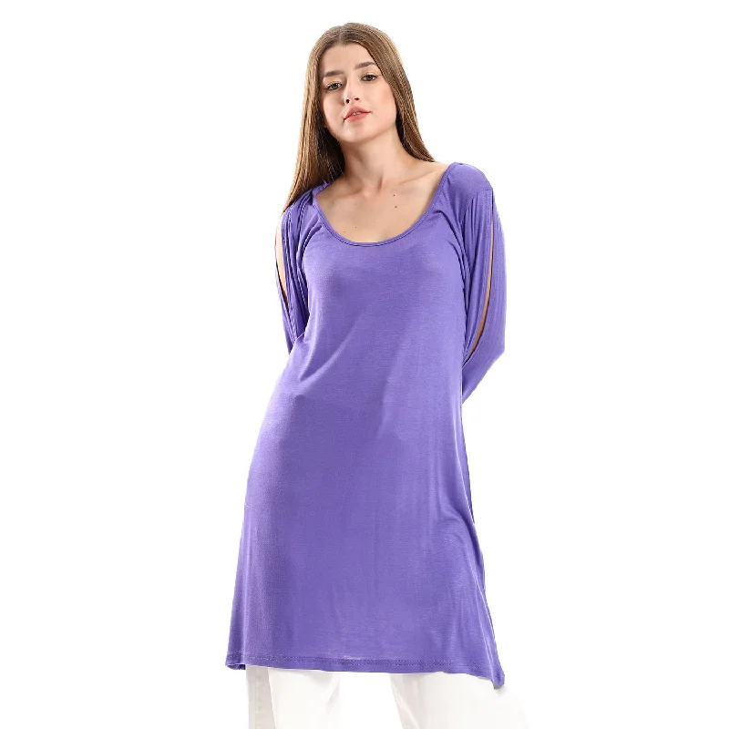Wide Round Collar Blouse With Sided Sleeves - Kady Delicate Bow Blouse