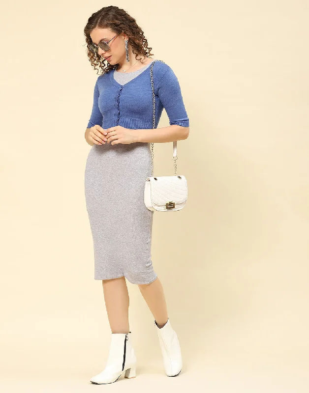 Women Blue Solid V Neck Half Sleeve Blouse Oversized Silk Blouse