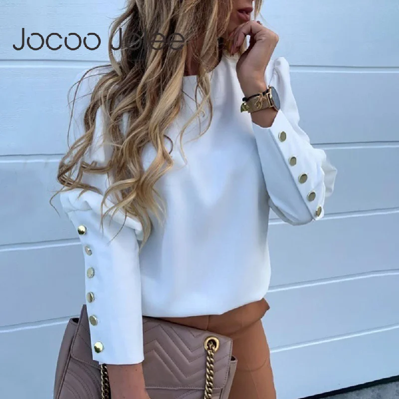 Women Metal Buttons Long Sleeve Blouse Office Casual Print Tops Embroidered Floral Blouse