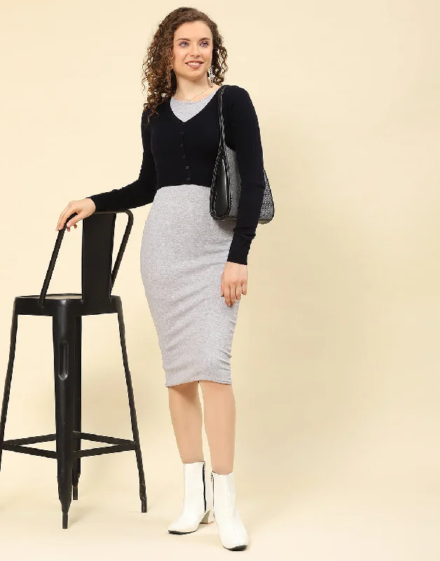 Women Navy Blue Solid V Neck Full Sleeve Blouse Delicate Bow Blouse