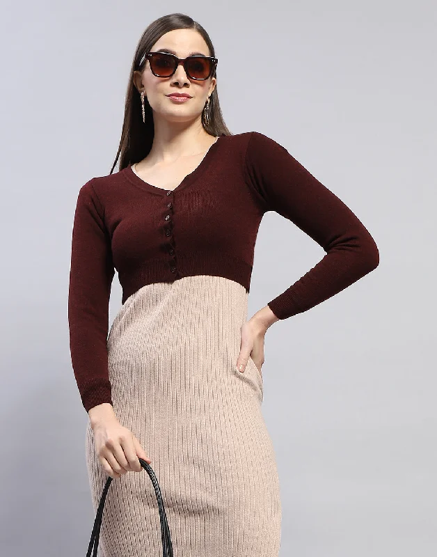 Women Rust Solid V Neck Full Sleeve Blouse Lightweight Chiffon Blouse