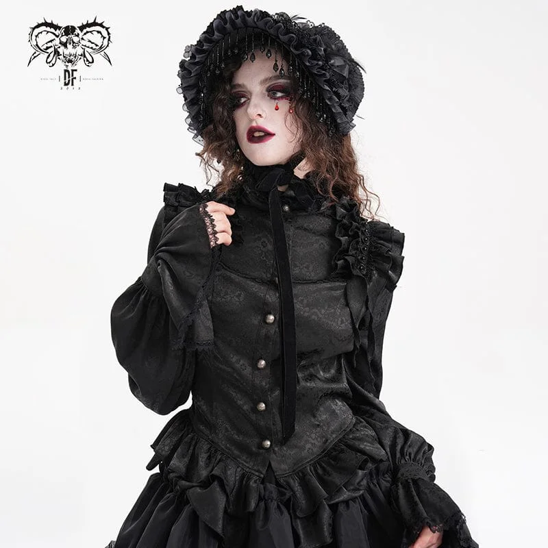 Women's Gothic Ruffled Lace Long Sleeved Blouse Balloon Sleeve Blouse