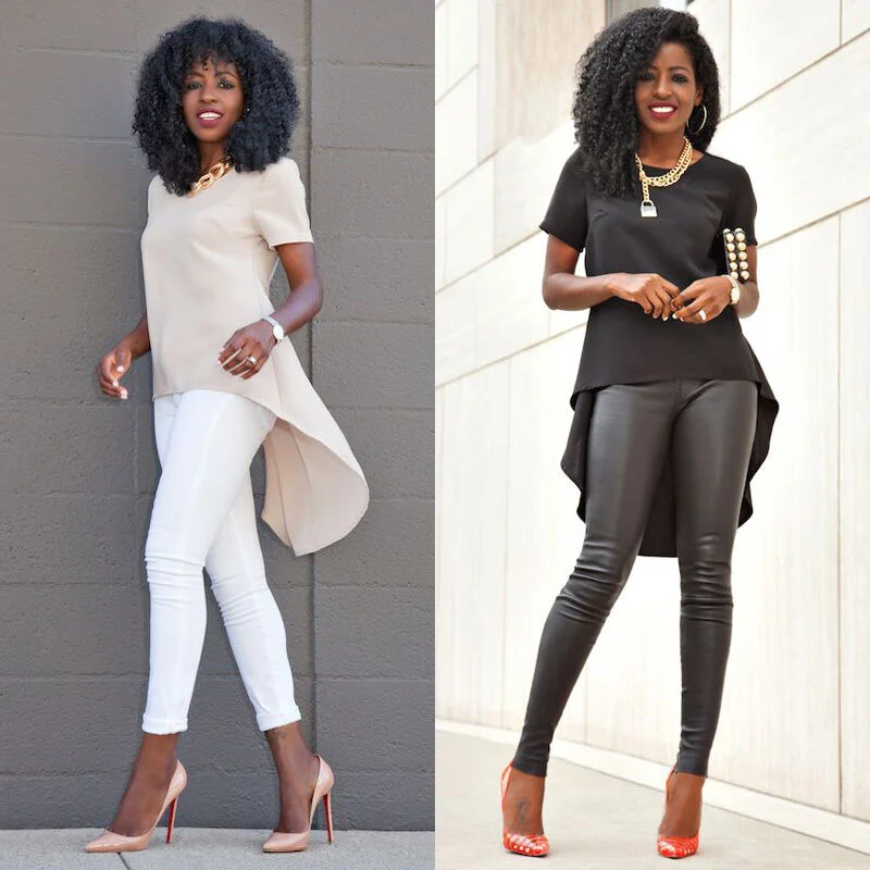 Womens O-Neck Chiffon Top Tee Irregular Solid Blouses Loose Short Embroidered Cotton Blouse