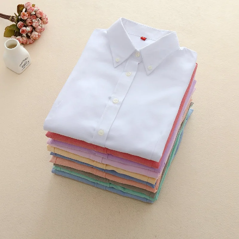 Women's Oxford Long Sleeve Solid Casual Blouse with Buttons and Collar Sheer Sleeve Blouse Women's Oxford Long Sleeve Solid Casual Blouse with Buttons and Collar Sheer Sleeve Blouse