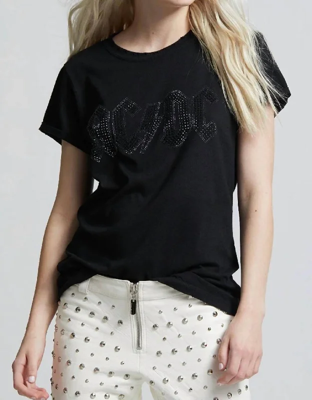 Acdc Rocker Tee In Black Collared Crew Neck Turtle Neck