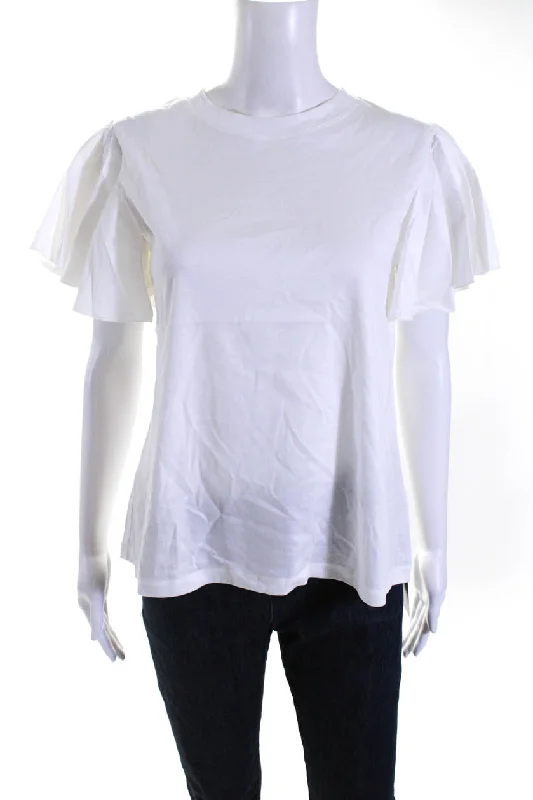 Adeam Womens Ruffle T-Shirt White Spandex Blend Rayon Blend Denim Blend