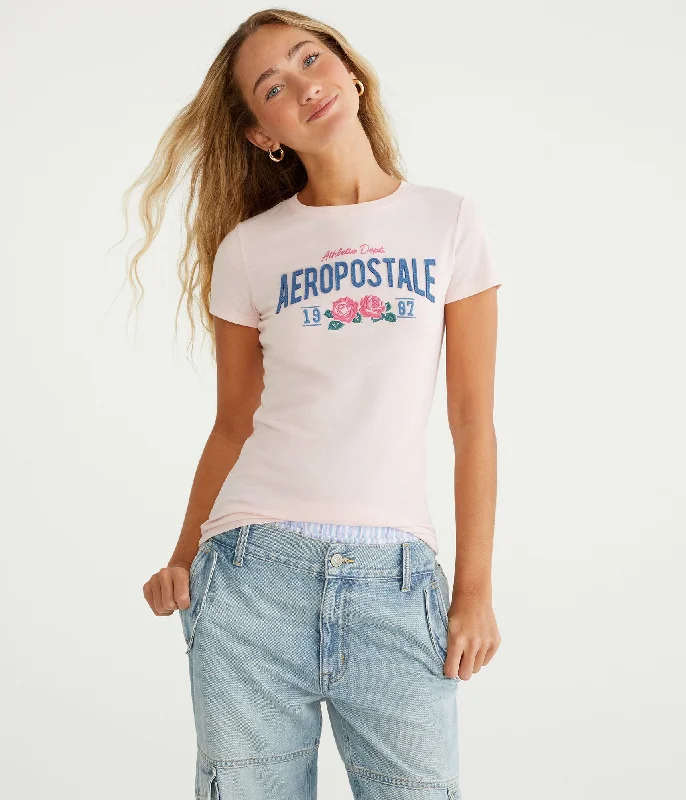 Aeropostale 1987 Rose Appliqué Graphic Tee Machine Wash Dry Clean Hand Wash