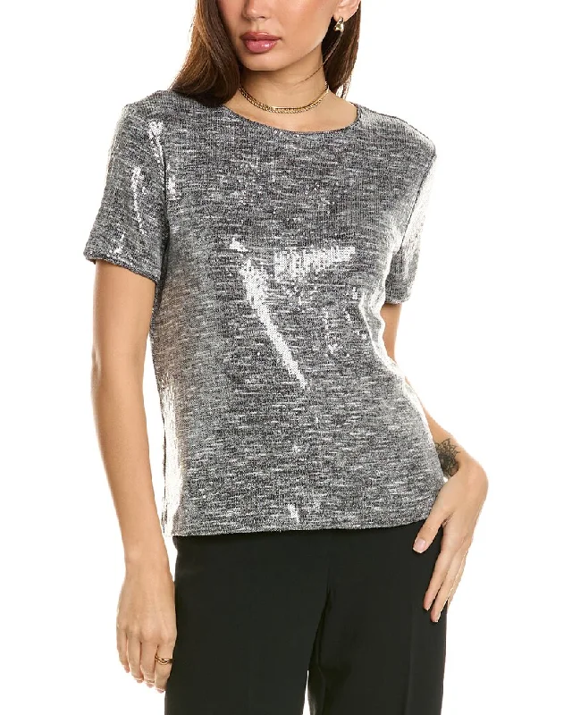 Anne Klein Banded T-Shirt Satin Blend Silk Blend Wool Blend