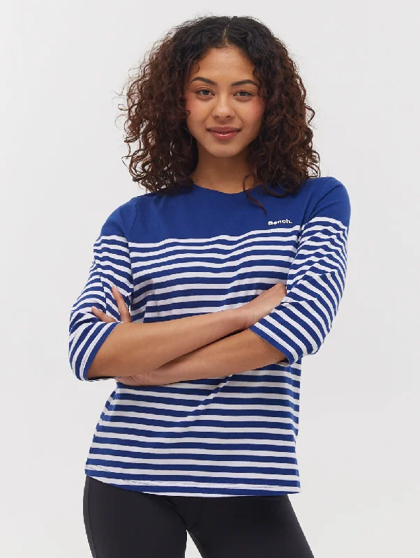 Arian Nautical Stripe 3/4 T-Shirt Boxy Fit Fitted Loose