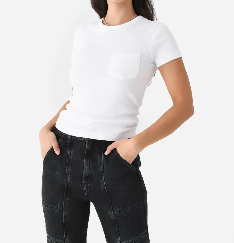 Arlo Rib Pocket Tee In White Machine Wash Dry Clean Hand Wash