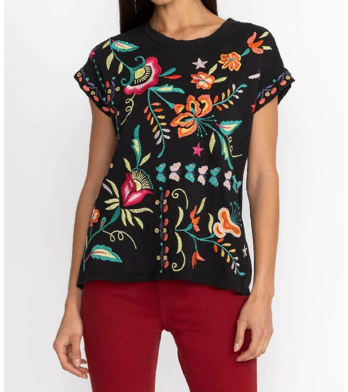 Averi Relaxed Tee In Black Thin T-Shirt Open Front Quick Dry