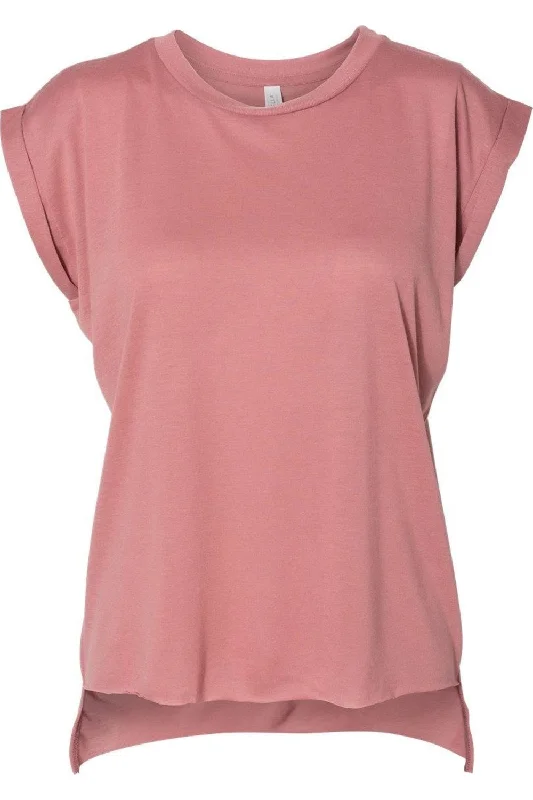 BELLA + CANVAS Womens Flowy Rolled Cuffs Muscle Tee Iron Safe Non-Iron Wrinkle Free