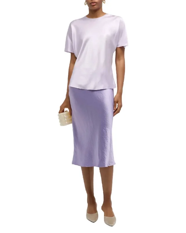 Bias Satin Tee In Sweet Pea Hooded Caped Shawl Collar