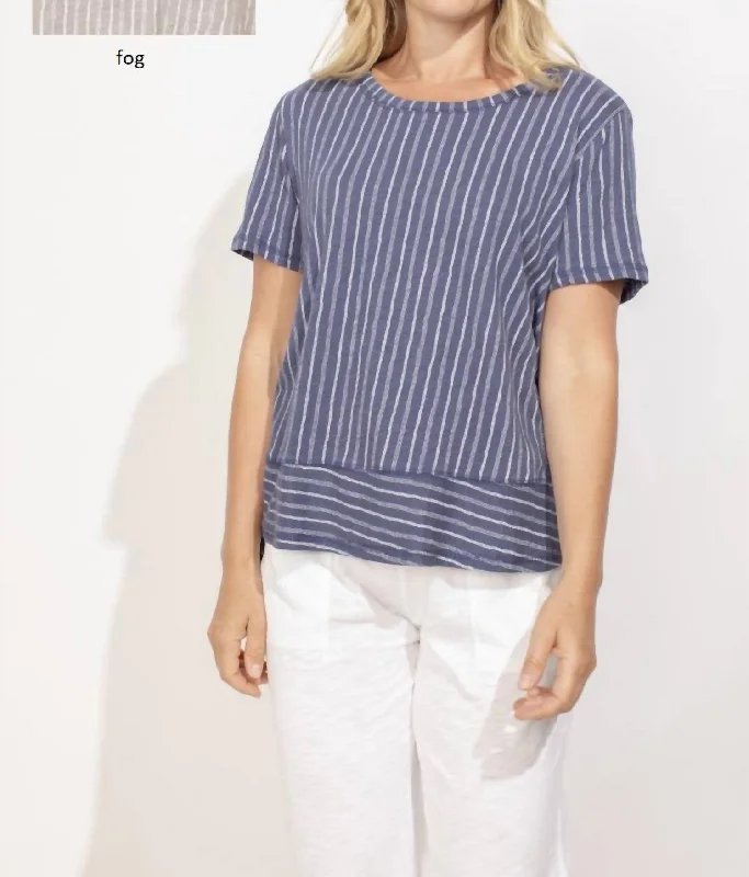 Boxy Striped Tee In Fog Rayon Velvet Corduroy