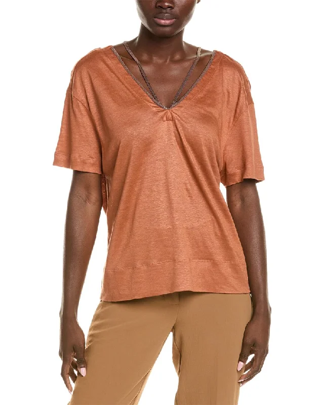 Brunello Cucinelli Linen & Silk-Blend T-Shirt Layered Multi-layer Single Layer