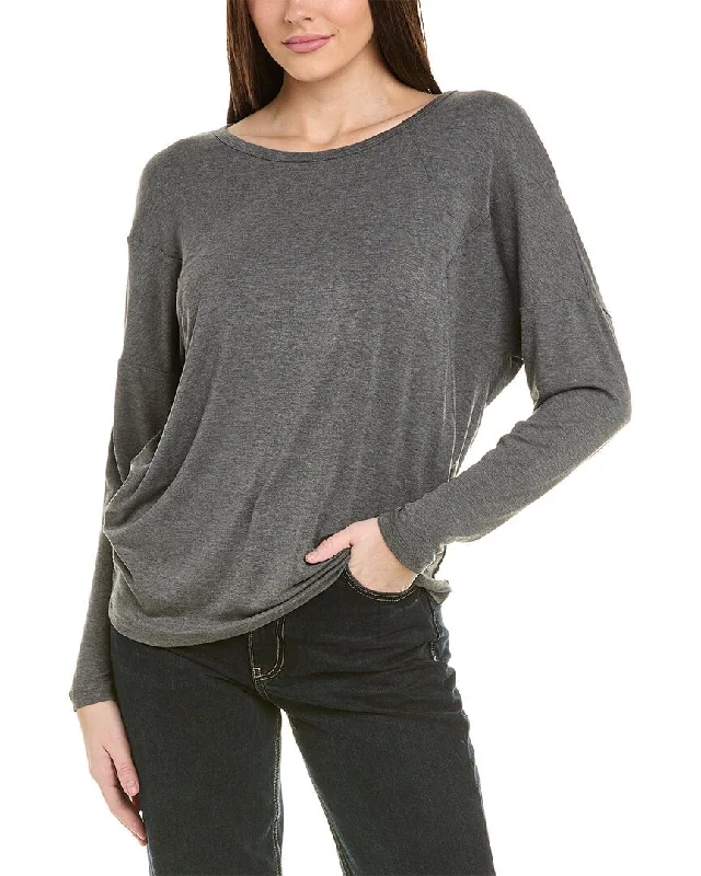cabi Cut Up T-Shirt Hooded Caped Shawl Collar
