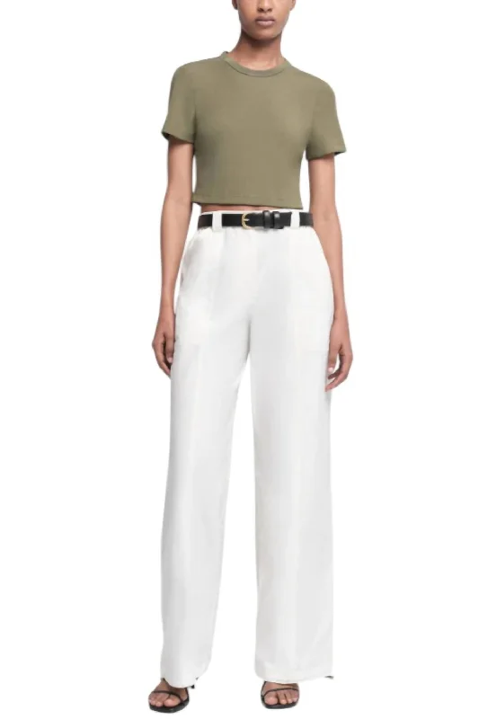 Cinta Cropped Tee Top In Army Green Basic T-Shirt Crew Neck Short Sleeve