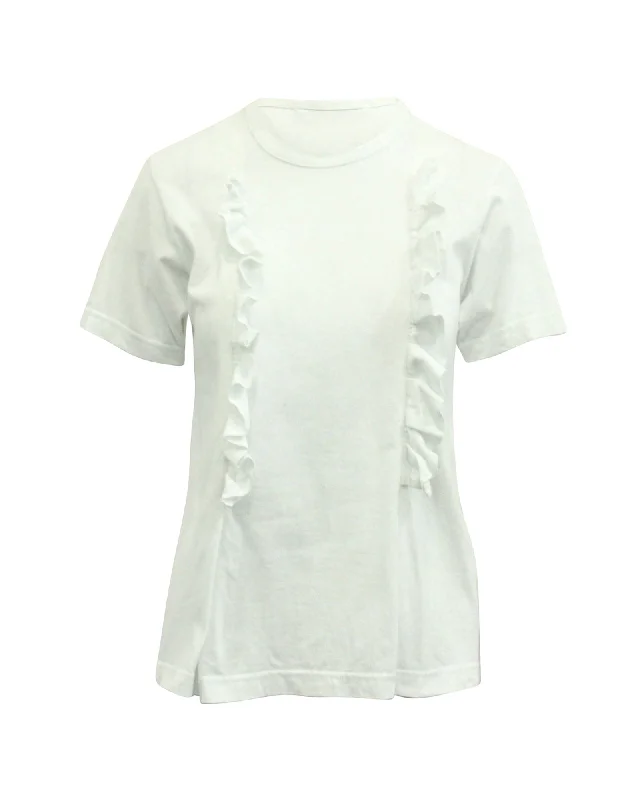 Comme Des Garcons Ruffle T-shirt in White Cotton Chenille Fabric Brocade Fabric Lace Fabric